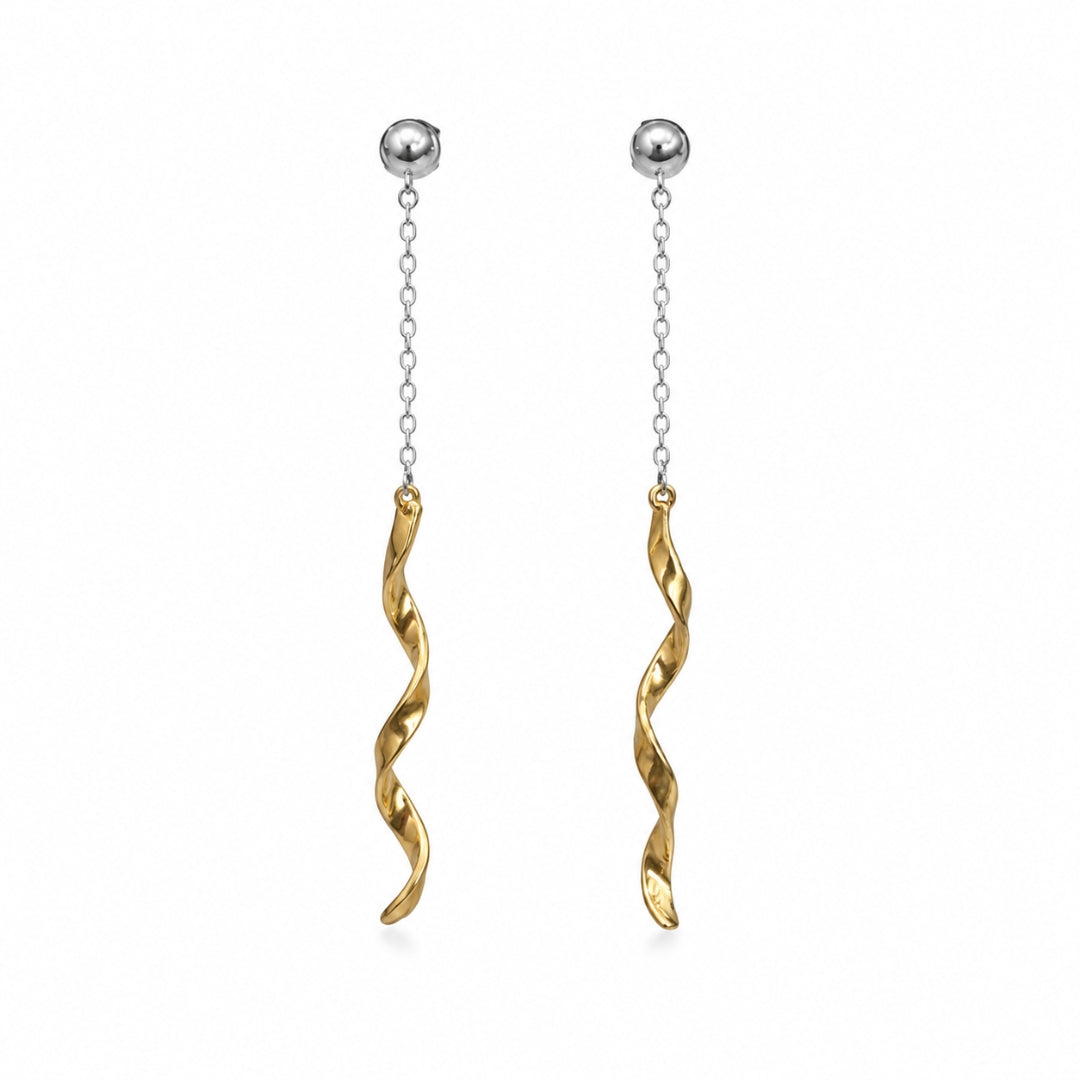 Sterling Silver Chain Drop Dual Tone Spiral Earrings for Women and Girls