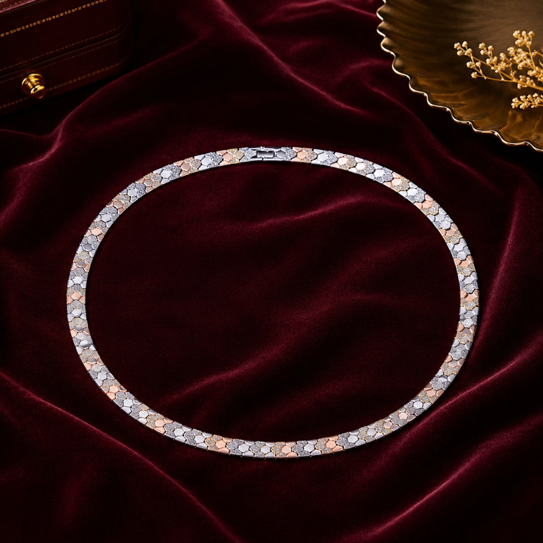 Sterling Silver Dual Tone Stone Studded Chain for Women and Girls