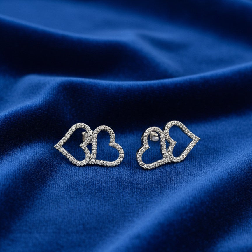 Sterling Silver Dual Love Zircon Studded Earrings for Women