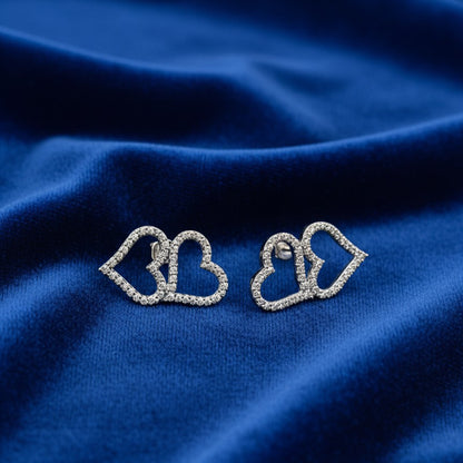 Sterling Silver Dual Love Zircon Studded Earrings for Women