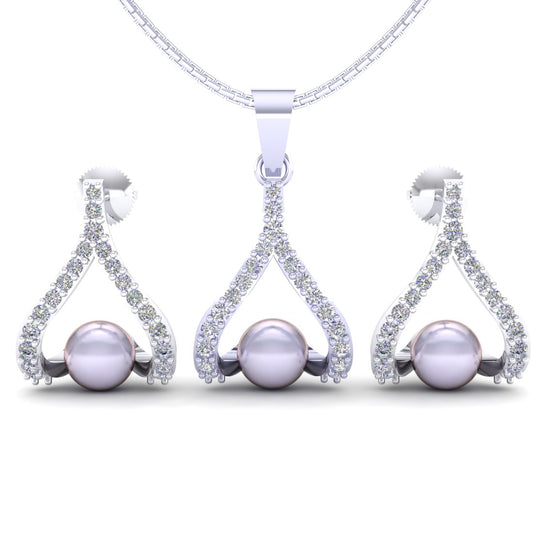 Sterling silver pearl harmony chain pendant with earrings set for women and girls