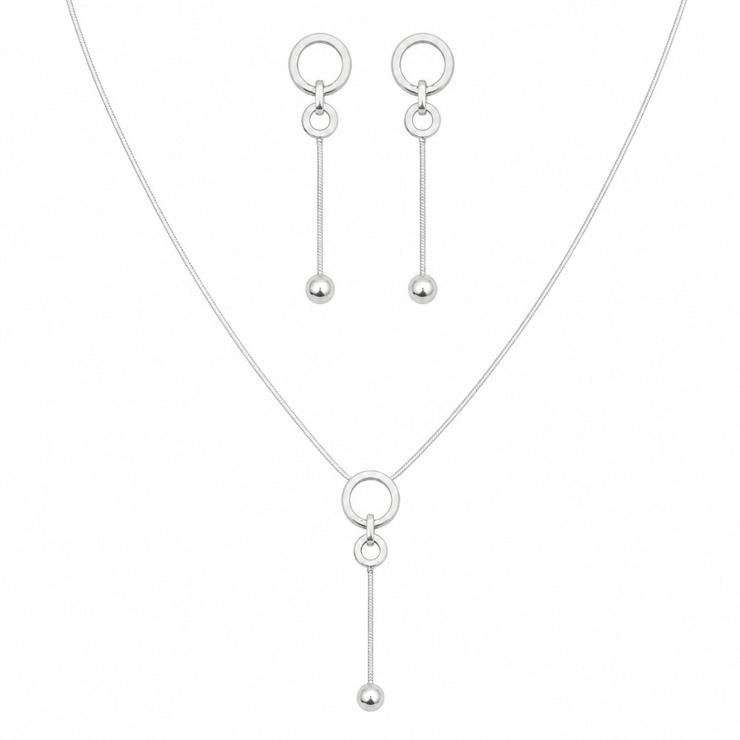 Sterling Silver Circle Drop Pendant Earrings Set for Women and Girls
