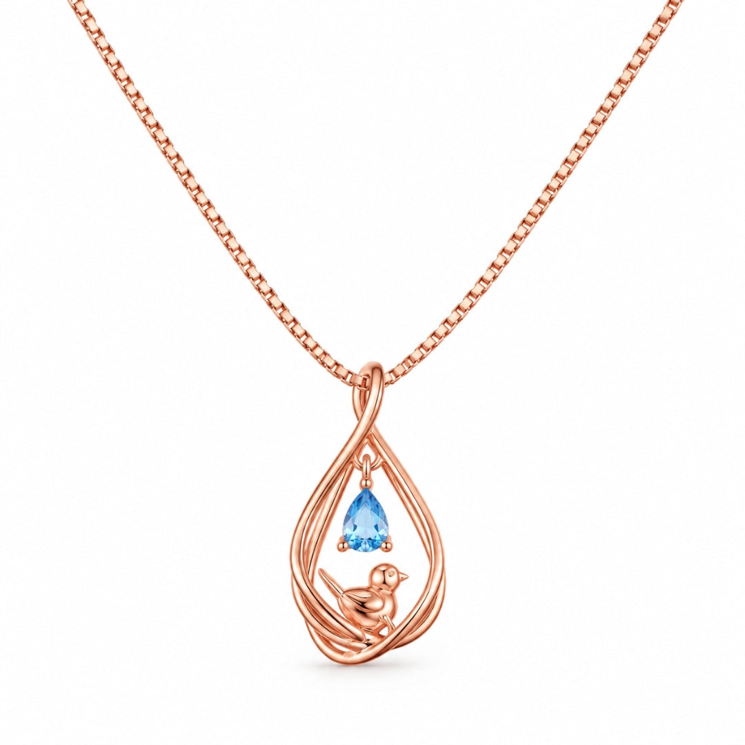 925 Sterling Silver RoseGold-Plated Bird Pendant with Blue Stone for Women