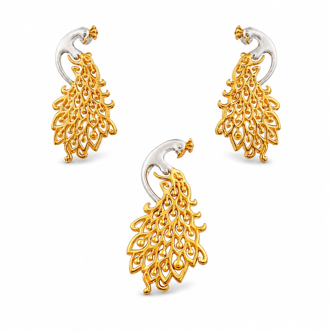 Sterling Silver Gold Plated Peacock Pendant (Without Chain)with Matching Earrings Set for Women & Girls