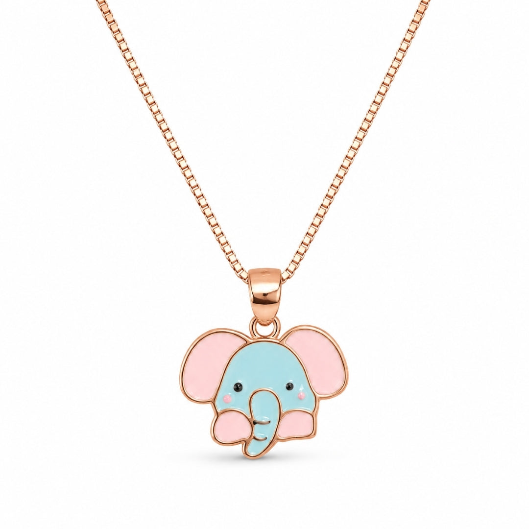 925 Sterling Silver Rose Gold Plated Enamel Elephant Chain Pendant for Kids