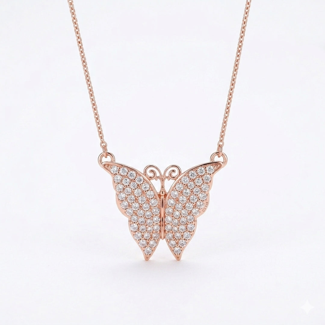 Sterling Silver Rose Gold Glitz Butterfly Chain Pendant for Women