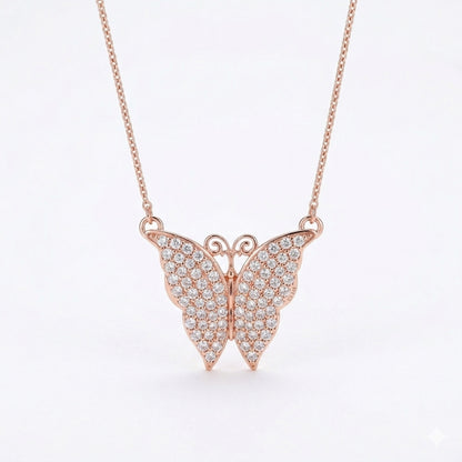 Sterling Silver Rose Gold Glitz Butterfly Chain Pendant for Women
