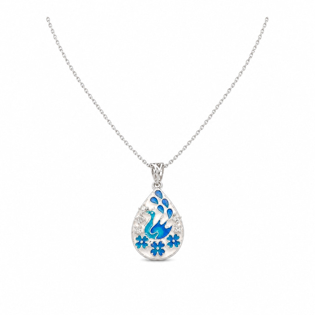 925 Sterling Silver Blue Tear Drop Peacock Chain Pendant for Women