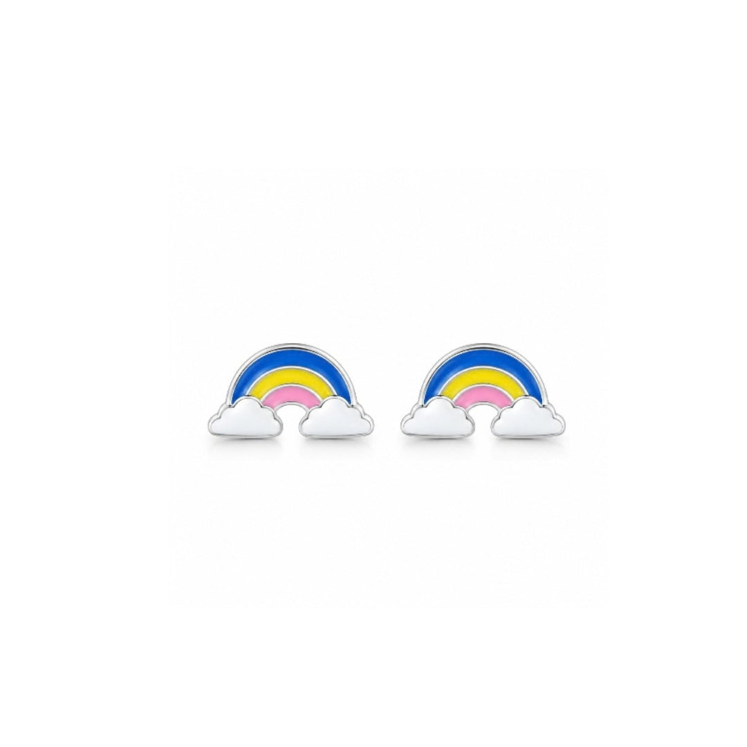 925 Sterling Silver Blue, Yellow & Pink Rainbow Cloud Stud Earrings for Girls
