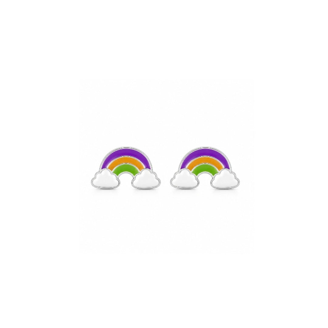 925 Sterling Silver Purple, Orange & Green Rainbow Cloud Stud Earrings for Girls