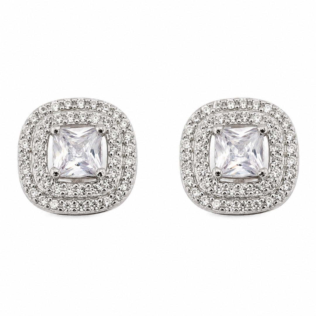 Sterling Silver Square Halo Stud Earrings for Women