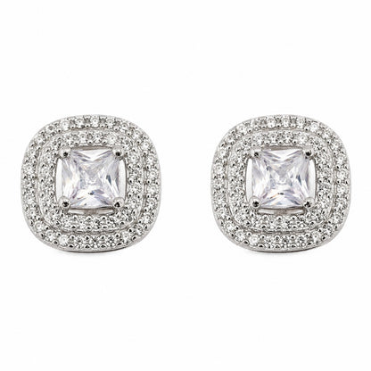 Sterling Silver Square Halo Stud Earrings for Women