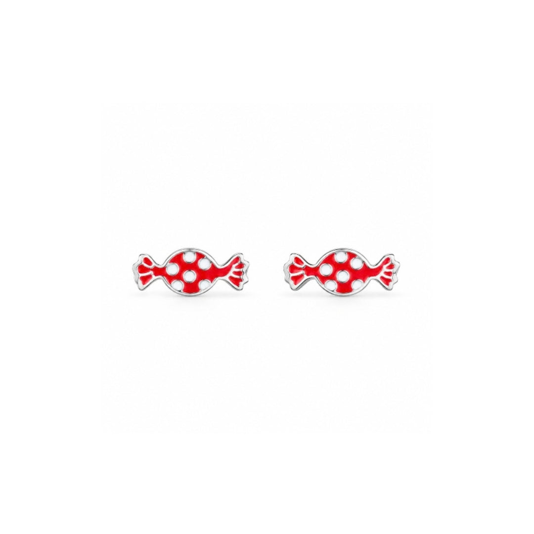 925 Sterling Silver Red & White Polka Candy Stud Earrings for Girls