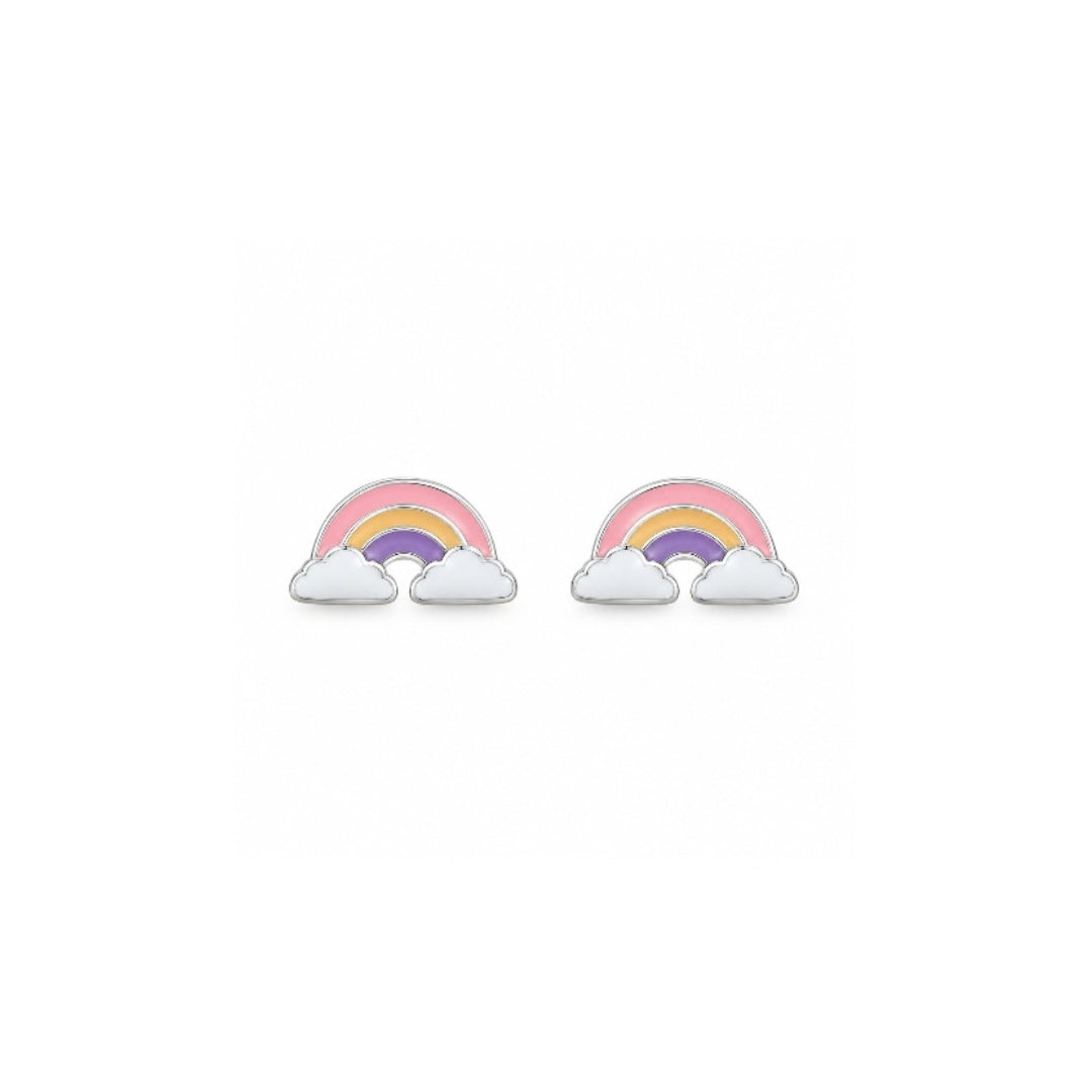 925 Sterling Silver Pink, Peach & Purple Rainbow Cloud Stud Earrings for Girls