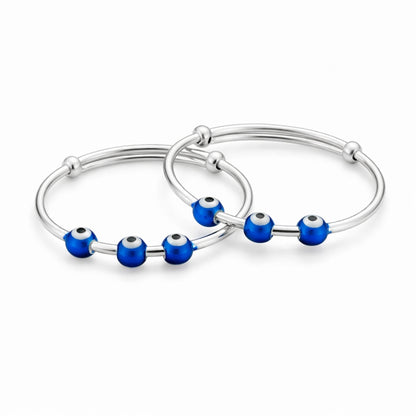Sterling Silver Kids Adjustable Triple Evil Eye Nazariya Bangle