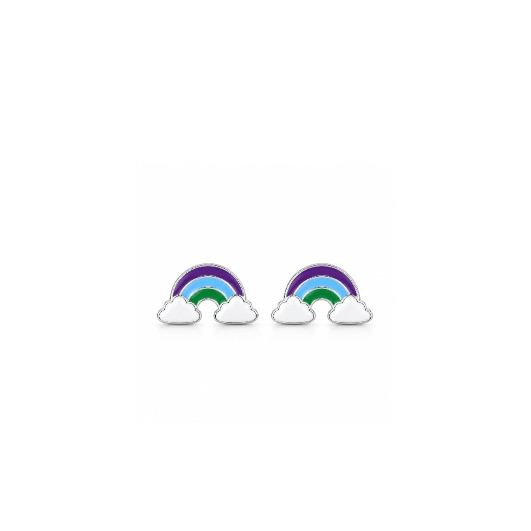 925 Sterling Silver Purple, Blue & Green Rainbow Cloud Stud Earrings for Girls