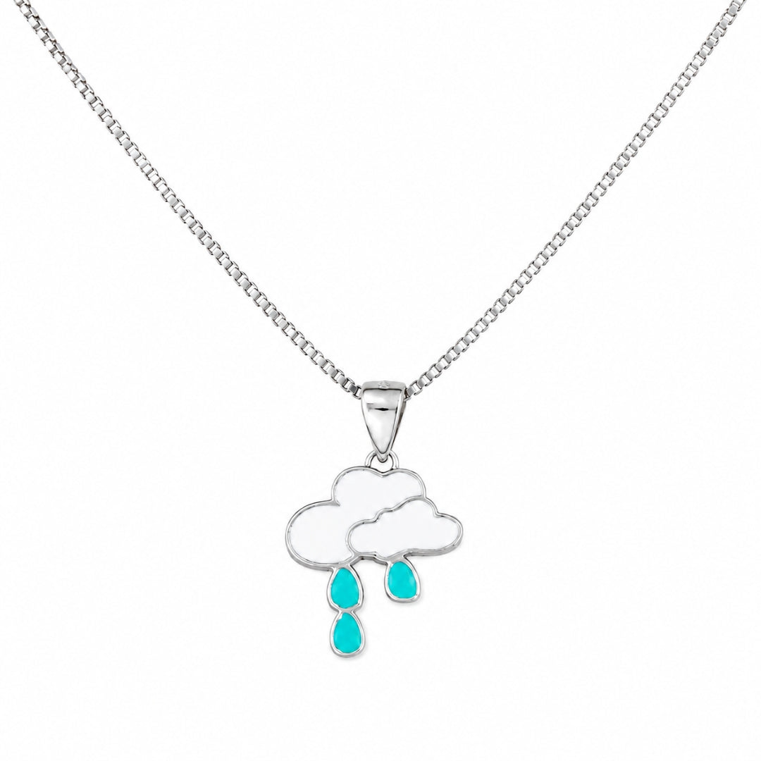 925 Sterling Silver Cloud Chain Pendant with Blue Enamel for Kids