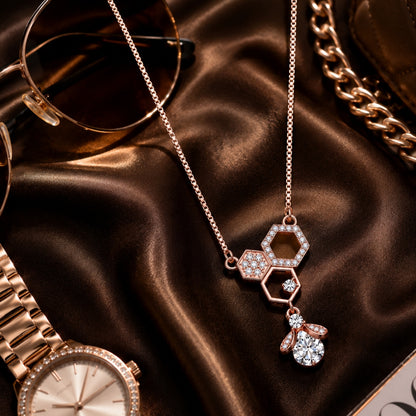 Sterling Silver Rose Gold Plated Bee Hanging Hive Pendant With Chain For Women & Girls