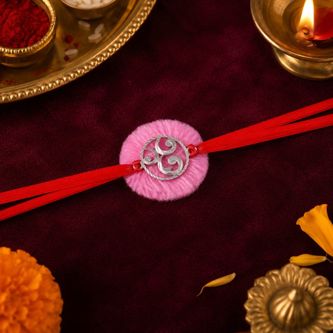 Sterling Silver Alpona Motif Rakhi for Brother