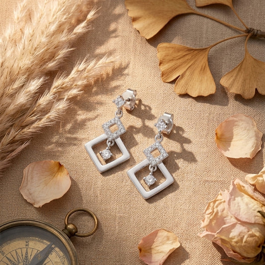 Sterling Silver Square Drop Earrings for Women