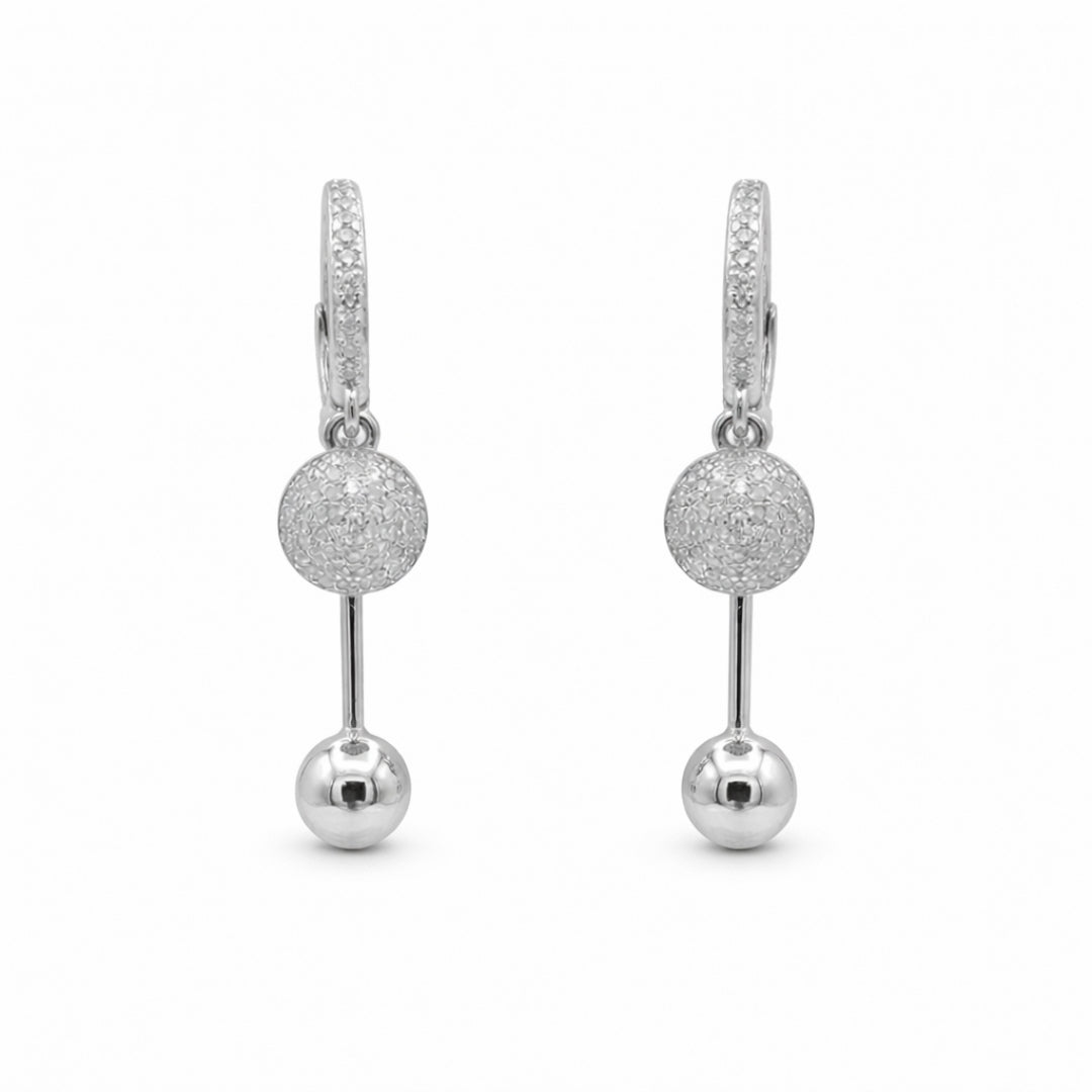 Sterling Silver Pave Drop Hoop Earrings for Women