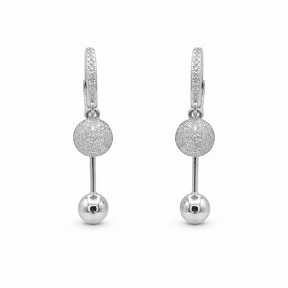 Sterling Silver Pave Drop Hoop Earrings for Women