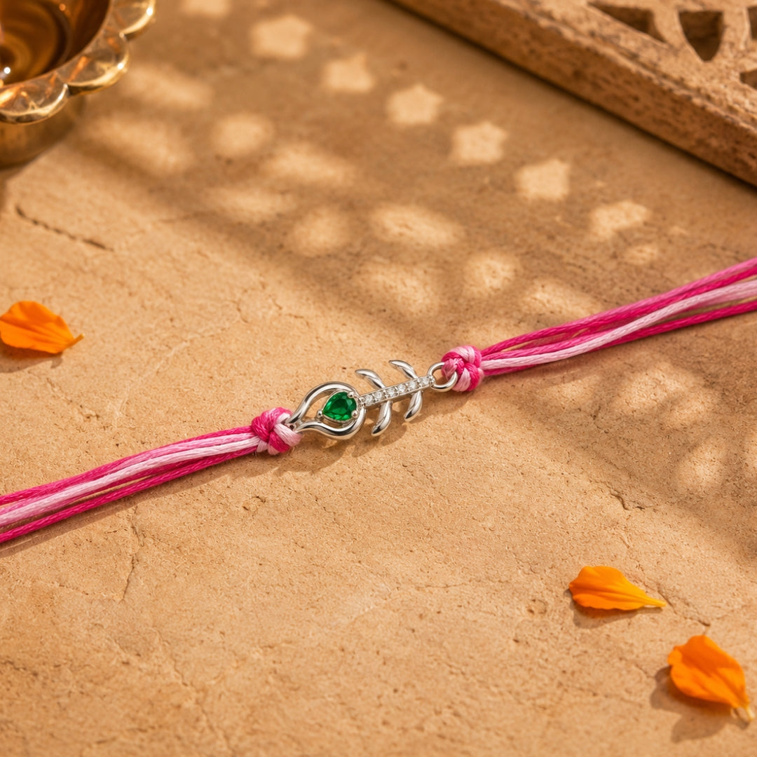 Sterling Silver Mayur Pankh Rakhi For Brother