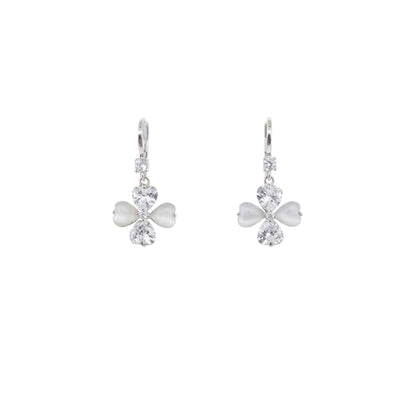 Sterling Silver Floral Clover Drop Earrings for Women