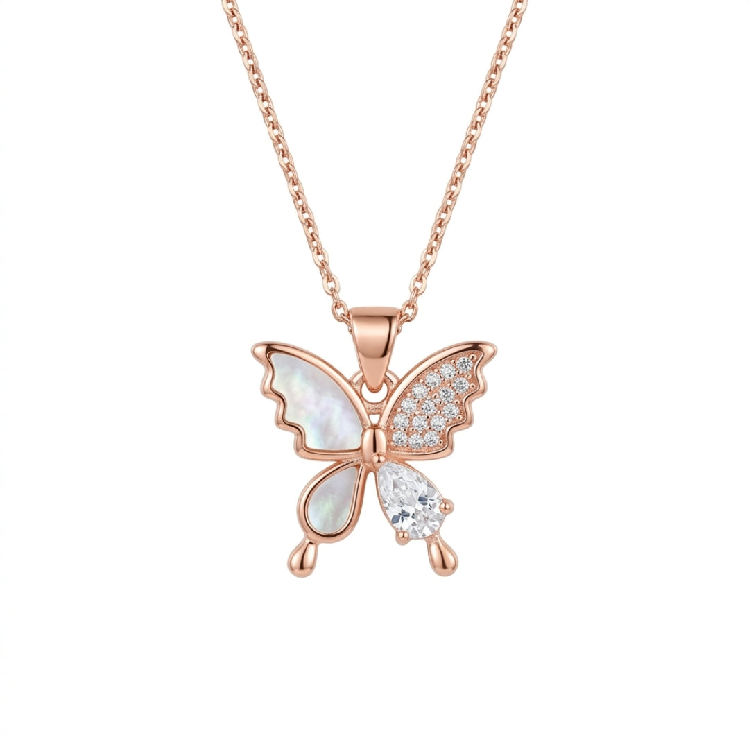 Sterling Silver Rose Gold Plated Butterfly Chain Pendant for Women