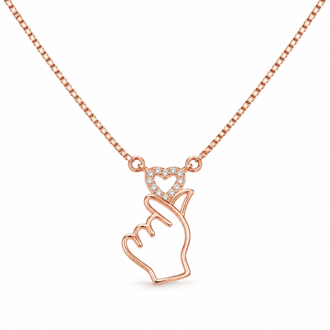 925 Sterling Silver Rose Gold-Plated Love Gesture Chain Pendant for Women