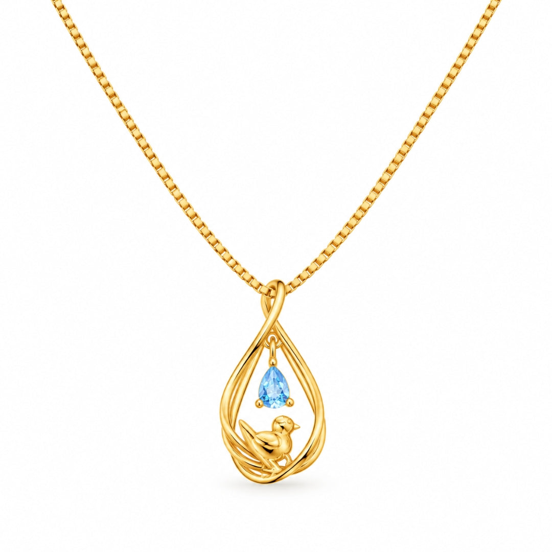 925 Sterling Silver Gold-Plated Bird Pendant with Blue Stone for Women
