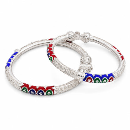 Sterling Silver Red and Blue Manipuri Bangle for Women