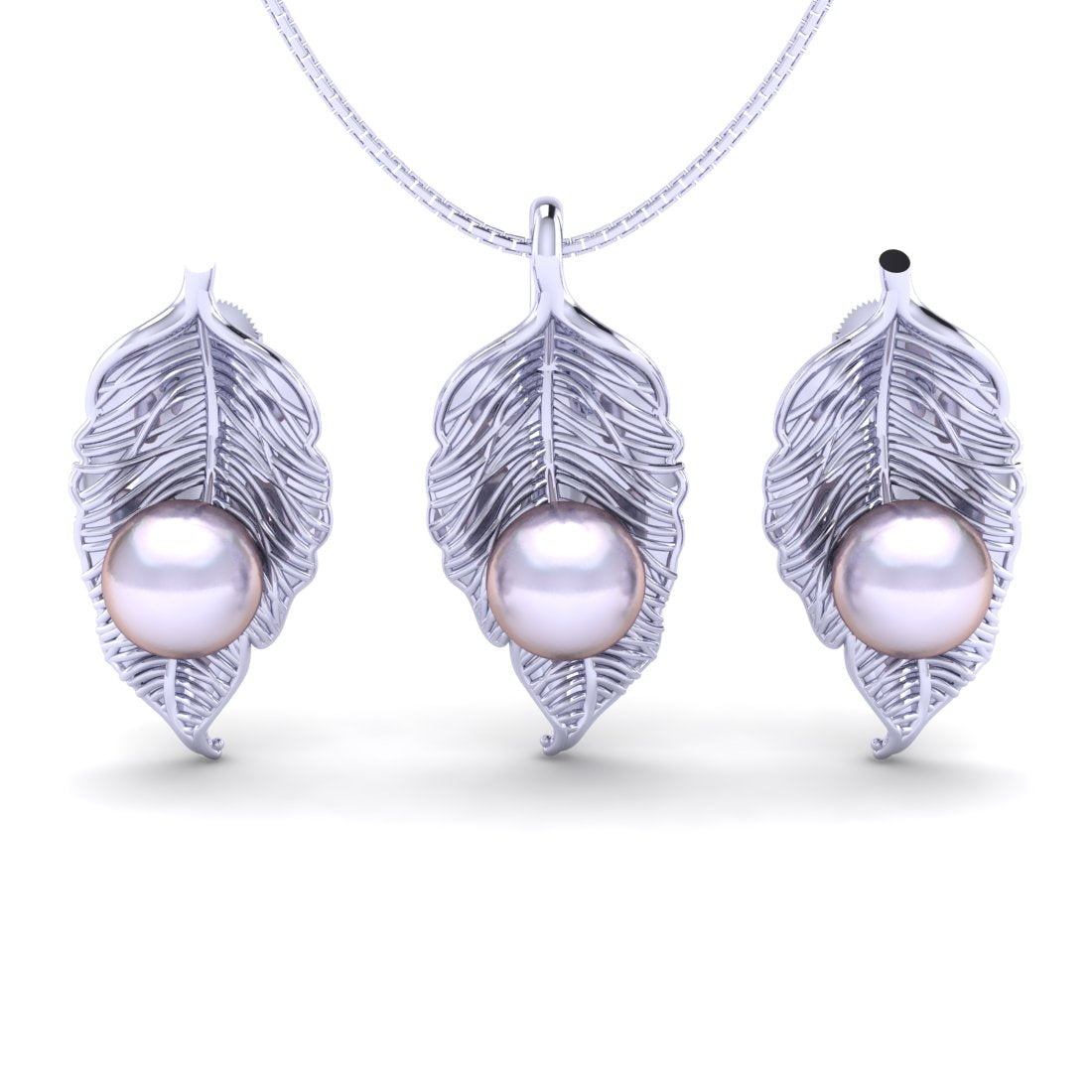 Sterling Silver leaf chain pendant with earrings set for women and girls