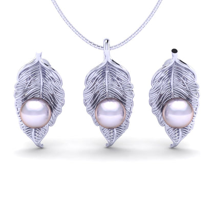 Sterling Silver leaf chain pendant with earrings set for women and girls