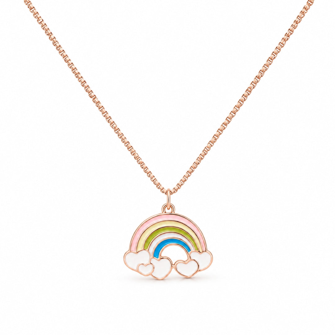 925 Sterling Silver Rose Gold Plated Rainbow Enamel Chain Pendant for Kids