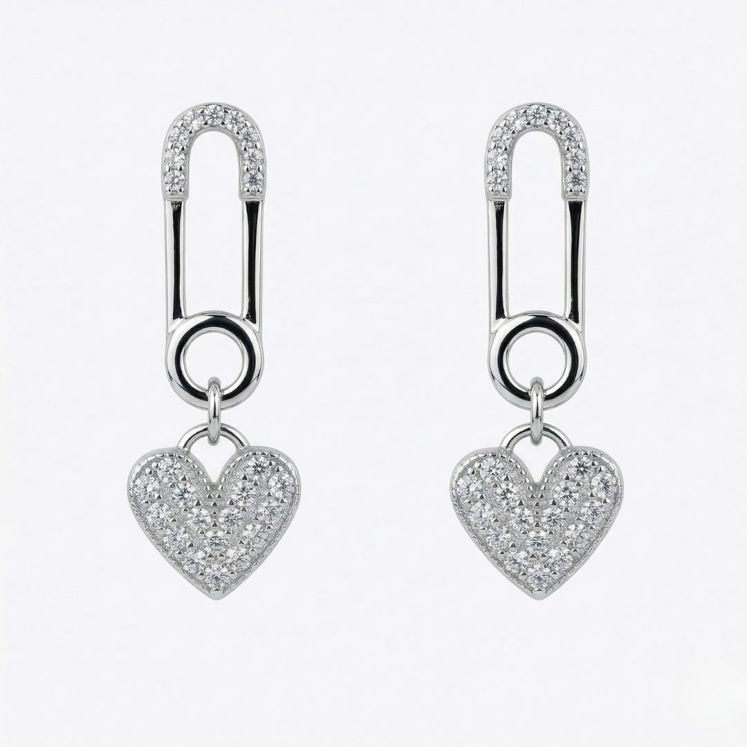 Sterling Silver Paperclip Design Heart Drop Earrings for Women