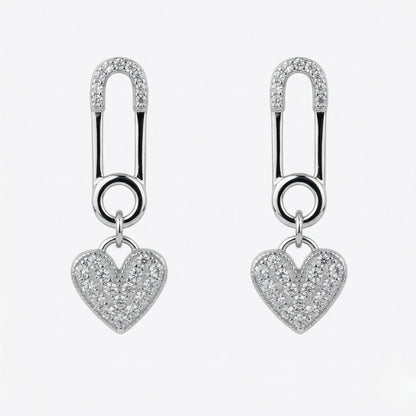 Sterling Silver Paperclip Design Heart Drop Earrings for Women