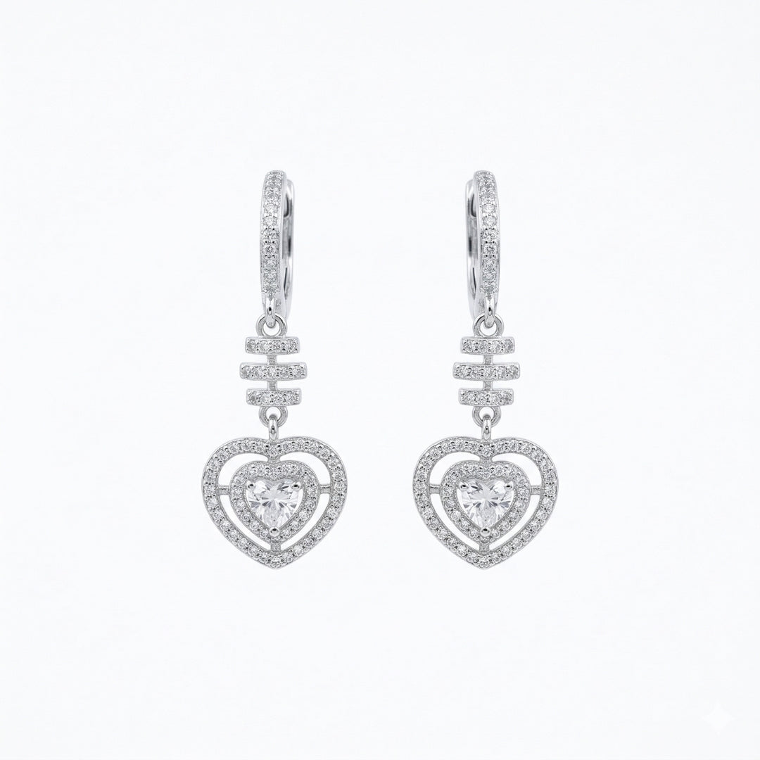 Sterling Silver Cubic Zirconia Heart Drop Earrings for Women