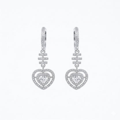 Sterling Silver Cubic Zirconia Heart Drop Earrings for Women