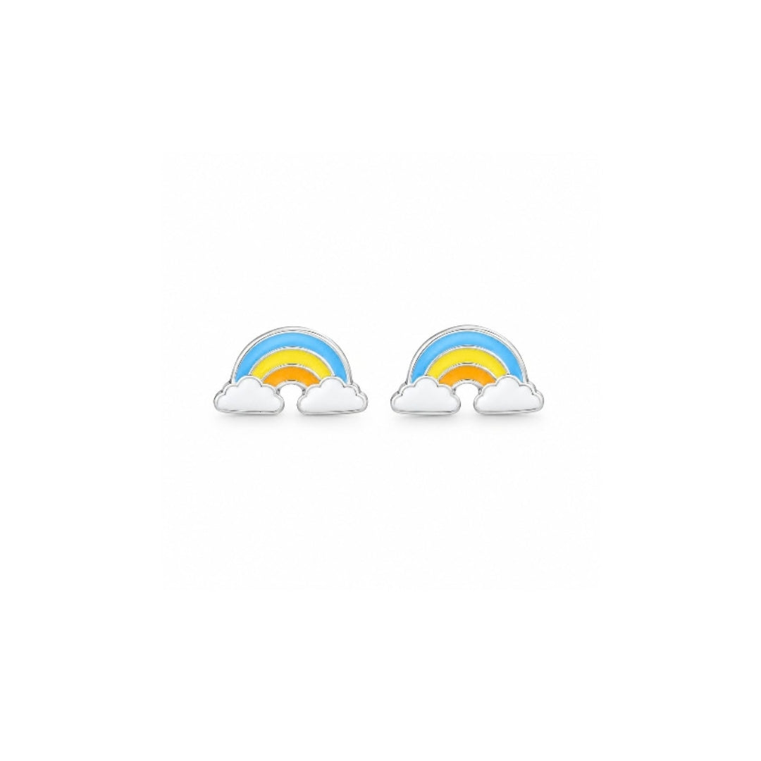 925 Sterling Silver Blue, Yellow & Orange Rainbow Cloud Stud Earrings for Girls