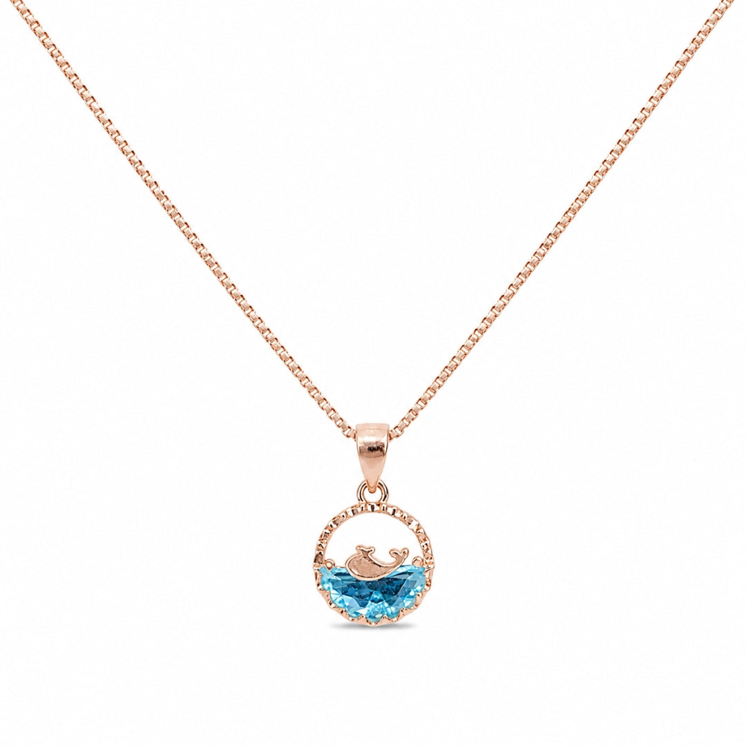 925 Sterling Silver Rose Gold Plated Blue Enamel Ocean Wave Chain Pendant for Women