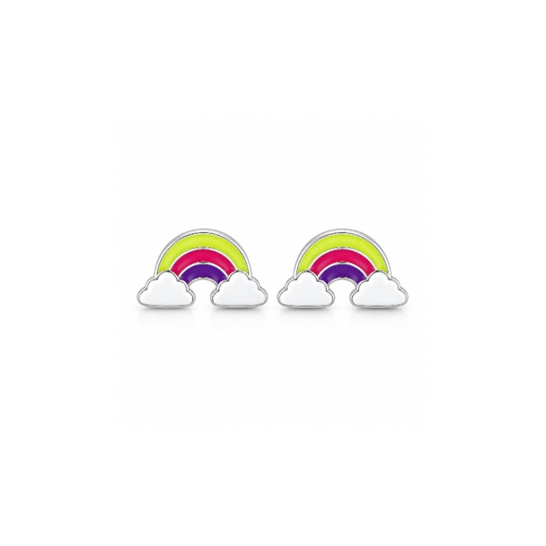 925 Sterling Silver Green, Pink & Purple Rainbow Cloud Stud Earrings for Girls