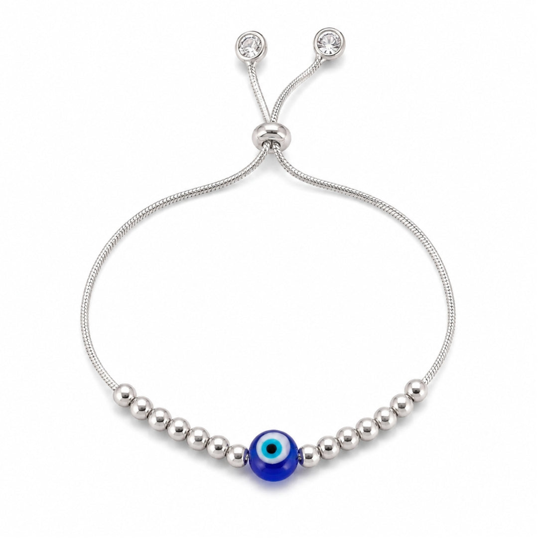 925 Sterling Silver Blue Evil Eye Multi-Bead Adjustable Wristlet for Women