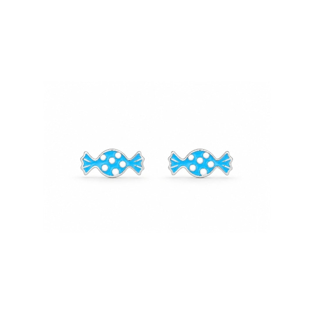 925 Sterling Silver Blue & White Polka Candy Stud Earrings for Girls