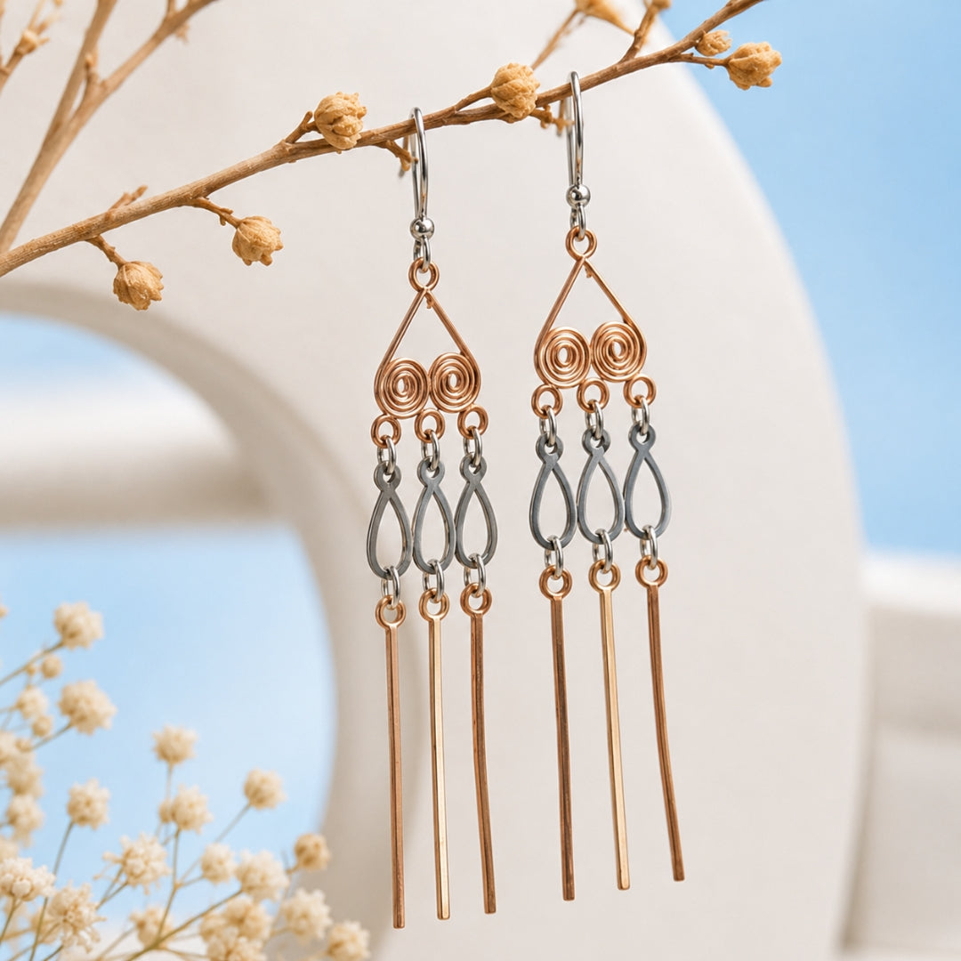 Sterling Silver Two Tone Chandelier Drop Earrings for Women & Girls