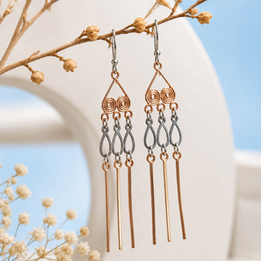 Sterling Silver Two Tone Chandelier Drop Earrings for Women & Girls