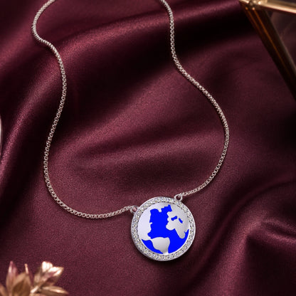 925 Sterling Silver Blue Globe Chain Pendant  for Women & Girls