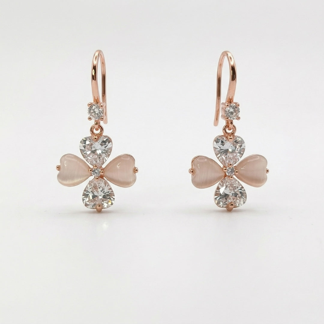 Sterling Silver Rosegold Plated Floral Clover Drop Earrings for Women