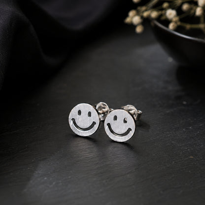 Sterling silver smile emoji stud earrings for Women and girls