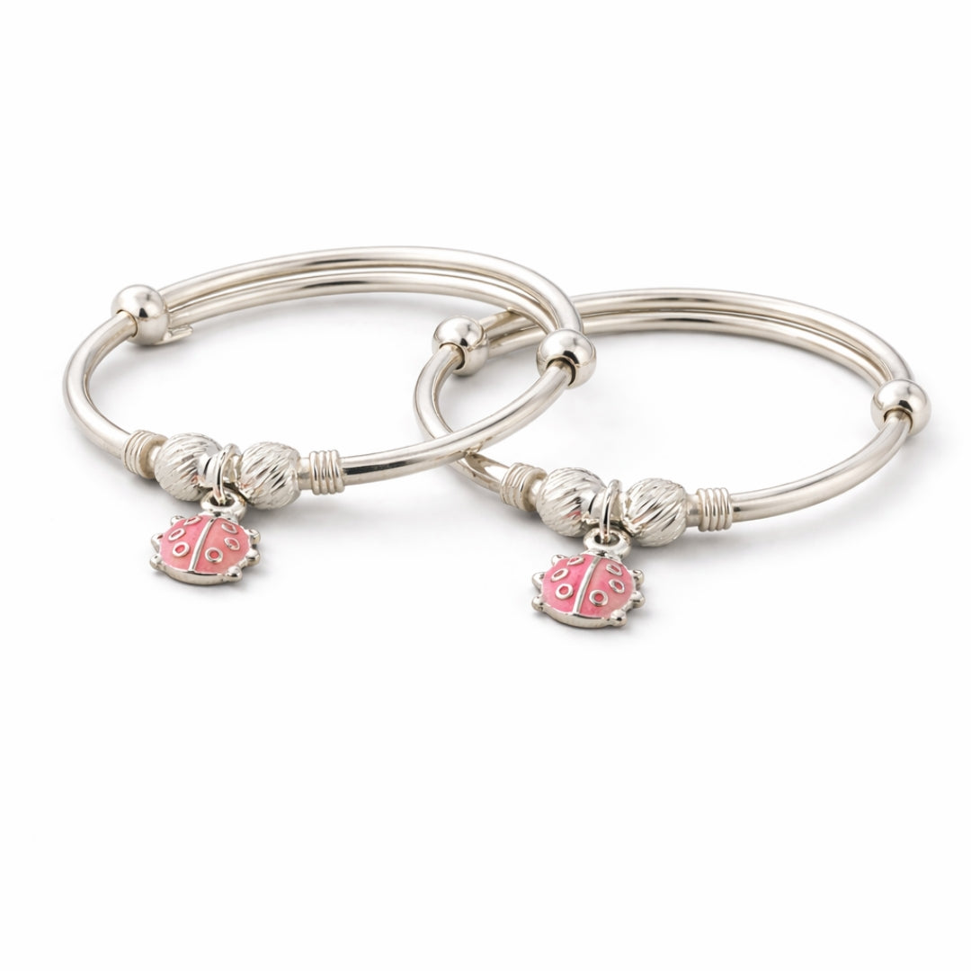 925 Sterling Silver Kids Adjustable Ladybug Charm Bangle